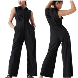 Athleta Brooklyn Heights Wide Leg Jumpsuit Black Woman's Size 8T